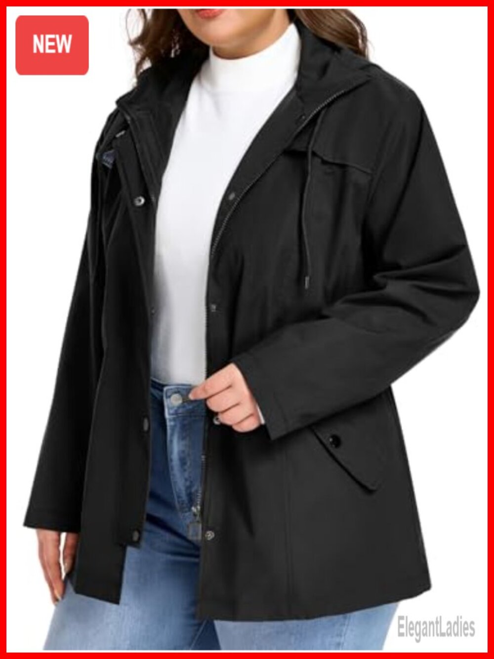 Plus Size Waterproof Rain Jacket Lightweight with Hooded Adjustable Waist